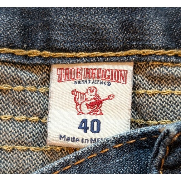True Religion Men's Blue Jeans Size 40 (41x32) Straight Leg Cut Wide Cuff Denim - Picture 5 of 15